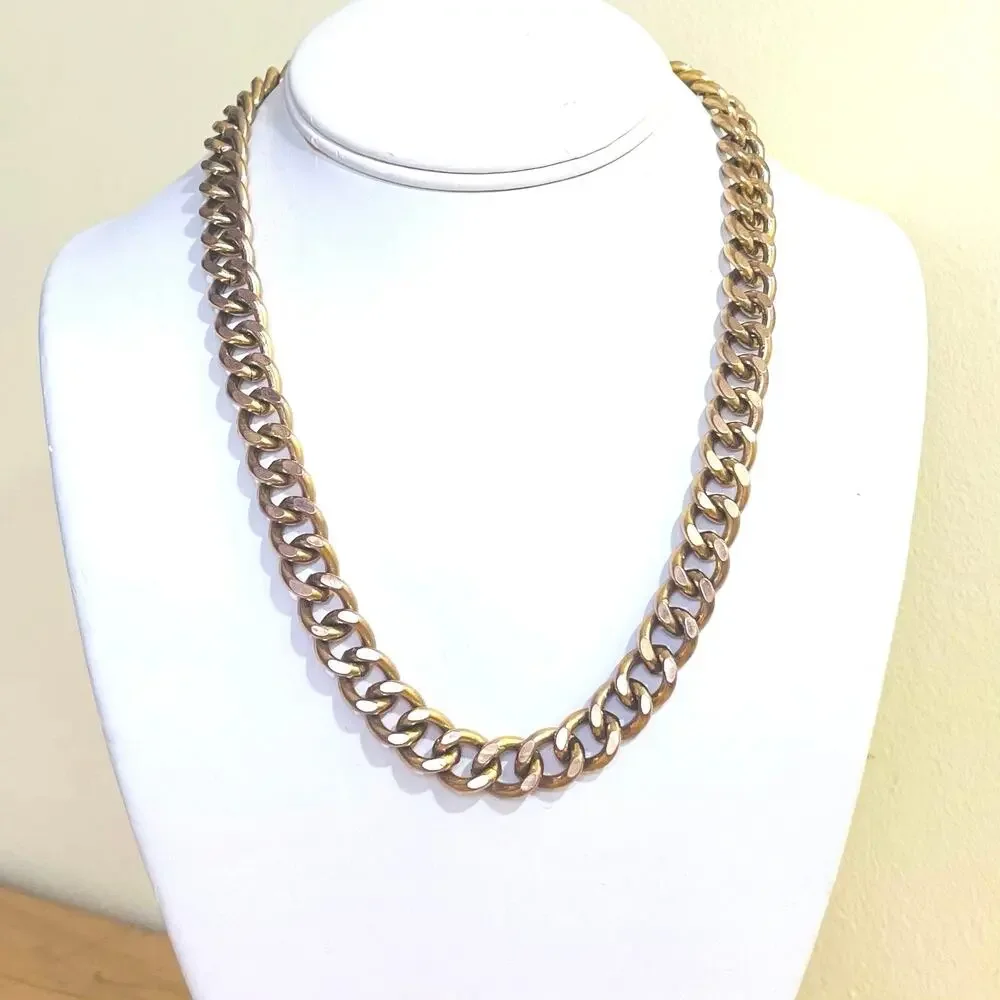 Vtg Solid Curb Cuban Link Chain Necklace Extender Retro